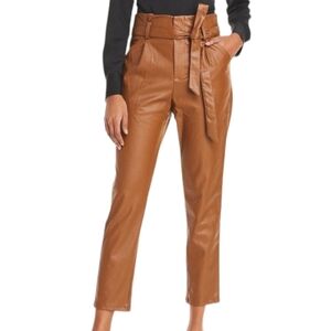 Caramel tan high waist belted cropped faux leather pants by Lucy Paris  Sz L